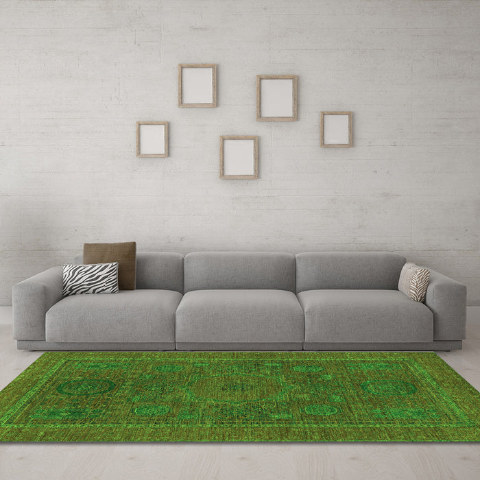 Machine Washable Abstract Green Modern Area Rugs in a Living Room,, wshabs1301grn