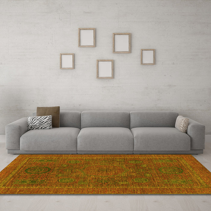 Machine Washable Abstract Yellow Modern Rug in a Living Room, wshabs1301yw
