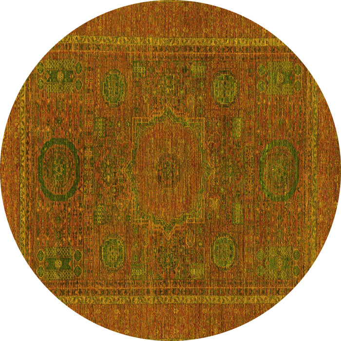 Round Abstract Yellow Modern Rug, abs1301yw