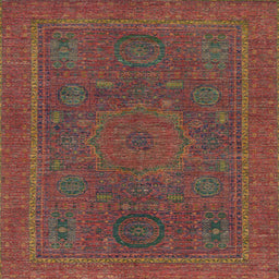 Square Abstract Fire Brick Red Modern Rug, abs1301
