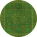 Round Machine Washable Abstract Green Modern Area Rugs, wshabs1301grn