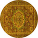 Round Abstract Yellow Modern Rug, abs1302yw