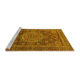 Sideview of Machine Washable Abstract Yellow Modern Rug, wshabs1302yw