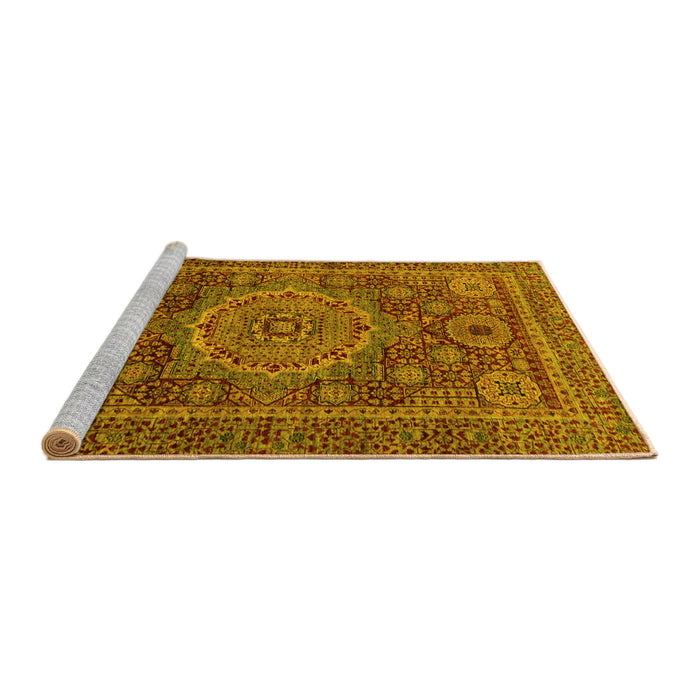 Sideview of Machine Washable Abstract Yellow Modern Rug, wshabs1302yw