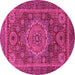 Round Machine Washable Abstract Pink Modern Rug, wshabs1302pnk