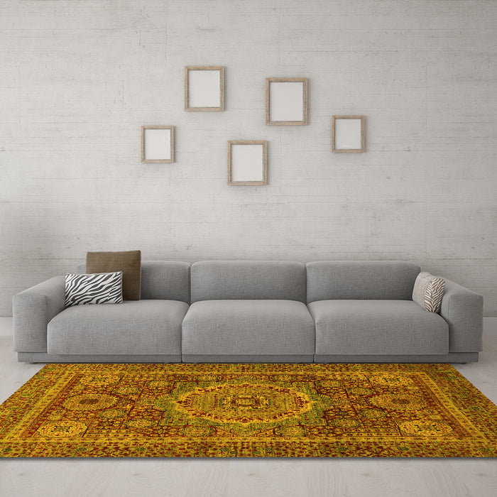 Machine Washable Abstract Yellow Modern Rug in a Living Room, wshabs1302yw
