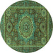 Round Machine Washable Abstract Turquoise Modern Area Rugs, wshabs1302turq