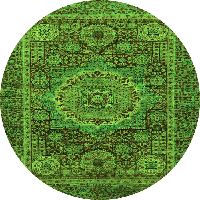 Round Abstract Green Modern Rug, abs1302grn