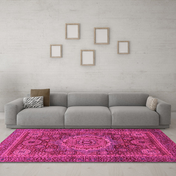 Machine Washable Abstract Pink Modern Rug in a Living Room, wshabs1302pnk