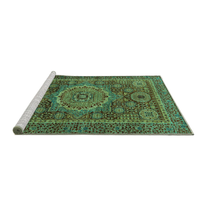 Sideview of Machine Washable Abstract Turquoise Modern Area Rugs, wshabs1302turq