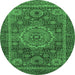 Round Machine Washable Abstract Emerald Green Modern Area Rugs, wshabs1302emgrn