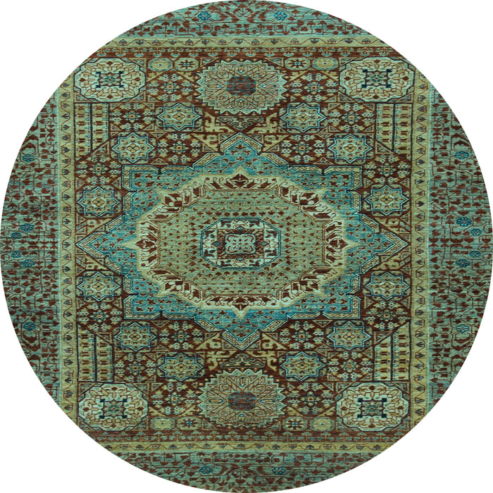 Round Machine Washable Abstract Light Blue Modern Rug, wshabs1302lblu