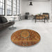 Round Machine Washable Abstract Cinnamon Brown Rug in a Office, wshabs1302