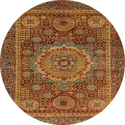 Round Abstract Cinnamon Brown Modern Rug, abs1302