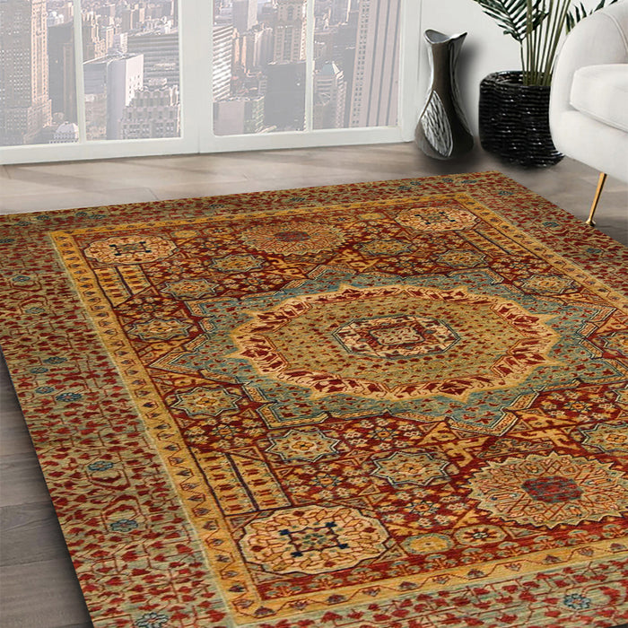 Abstract Cinnamon Brown Modern Rug in Family Room, abs1302