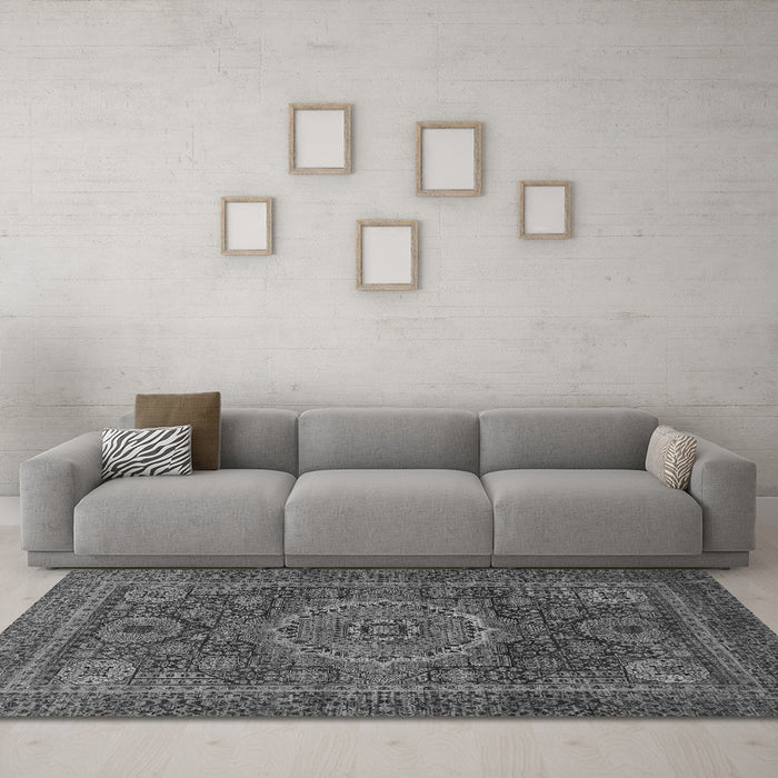 Machine Washable Abstract Gray Modern Rug in a Living Room,, wshabs1302gry