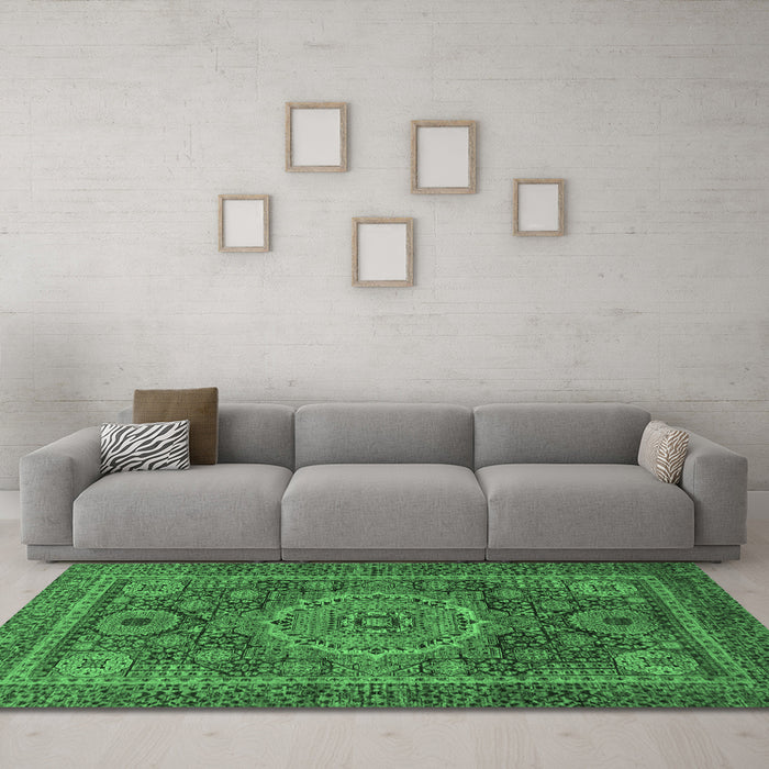 Machine Washable Abstract Emerald Green Modern Area Rugs in a Living Room,, wshabs1302emgrn