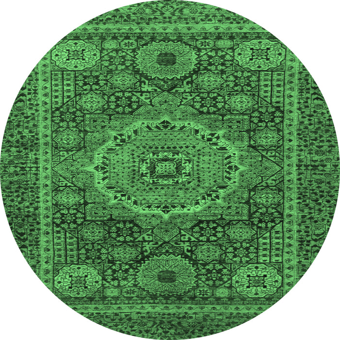 Round Abstract Emerald Green Modern Rug, abs1302emgrn