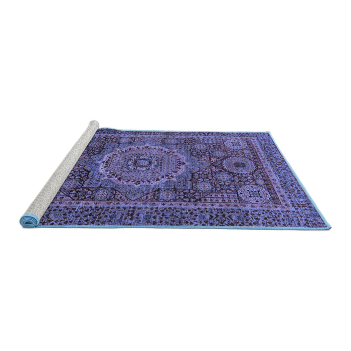 Sideview of Machine Washable Abstract Blue Modern Rug, wshabs1302blu