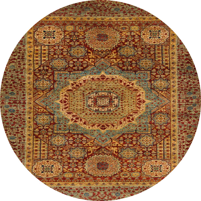Round Machine Washable Abstract Cinnamon Brown Rug, wshabs1302