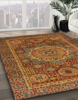 Machine Washable Abstract Cinnamon Brown Rug in a Family Room, wshabs1302