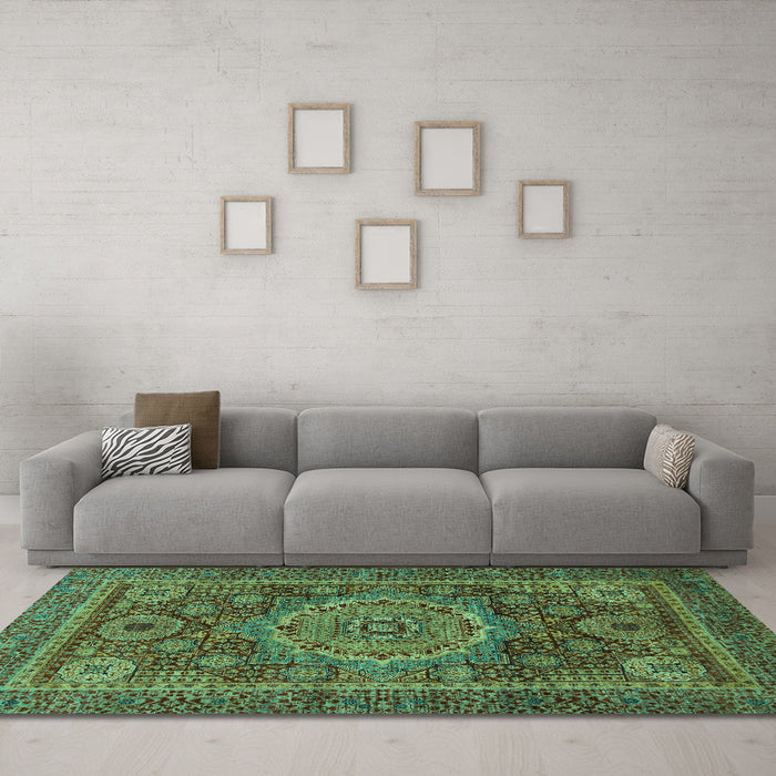 Machine Washable Abstract Turquoise Modern Area Rugs in a Living Room,, wshabs1302turq