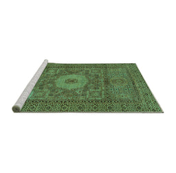 Sideview of Machine Washable Abstract Turquoise Modern Area Rugs, wshabs1303turq