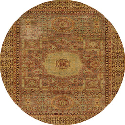 Round Machine Washable Abstract Orange Rug, wshabs1303