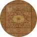 Round Machine Washable Abstract Orange Rug, wshabs1303