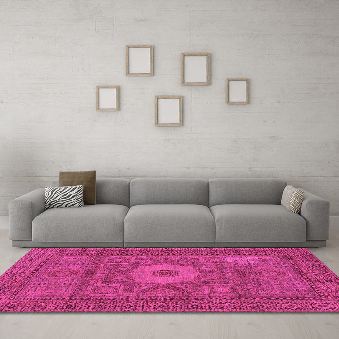 Machine Washable Abstract Pink Modern Rug in a Living Room, wshabs1303pnk