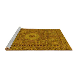 Sideview of Machine Washable Abstract Yellow Modern Rug, wshabs1303yw