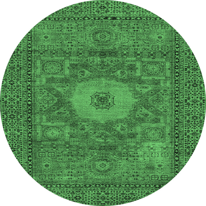 Round Abstract Emerald Green Modern Rug, abs1303emgrn