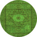 Round Machine Washable Abstract Green Modern Area Rugs, wshabs1303grn