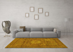 Machine Washable Abstract Yellow Modern Rug in a Living Room, wshabs1303yw