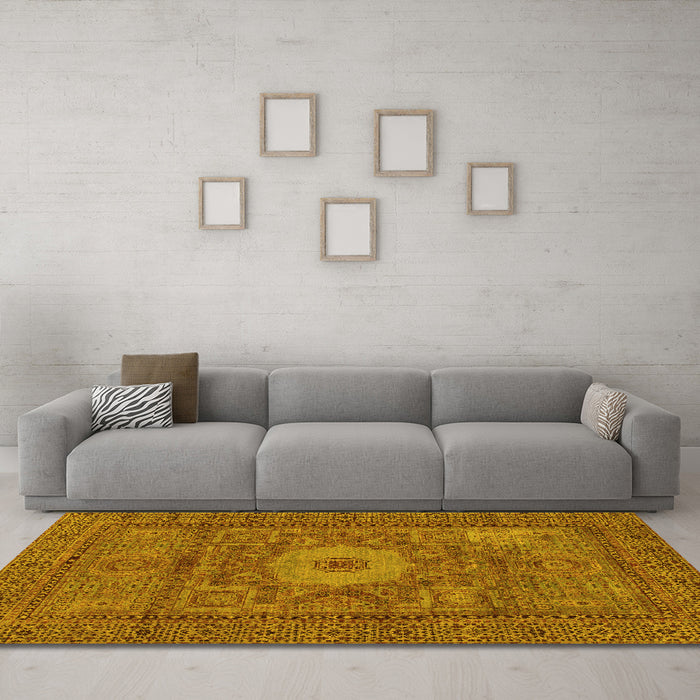 Machine Washable Abstract Yellow Modern Rug in a Living Room, wshabs1303yw