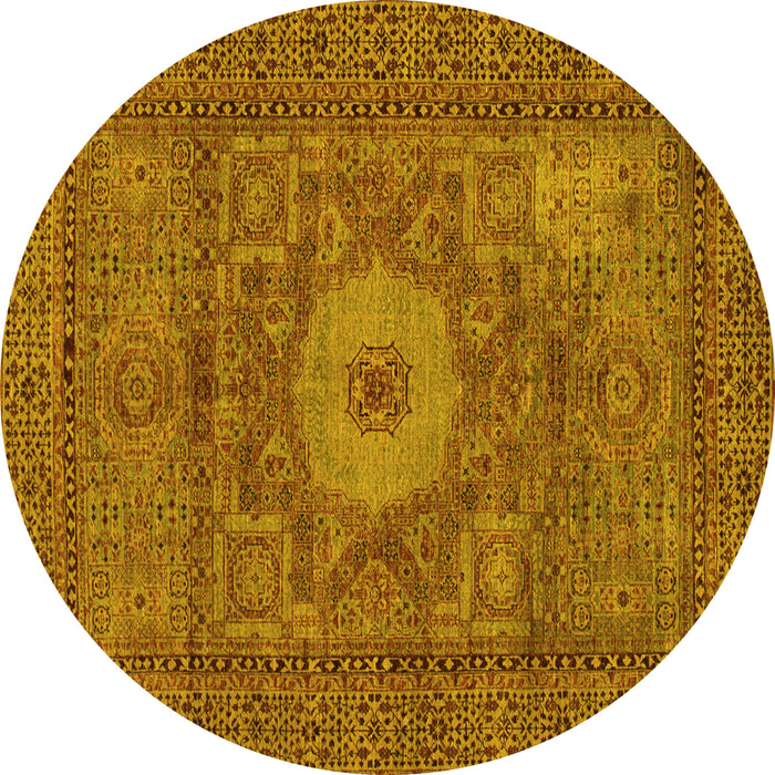 Round Machine Washable Abstract Yellow Modern Rug, wshabs1303yw