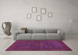 Machine Washable Abstract Purple Modern Area Rugs in a Living Room, wshabs1304pur