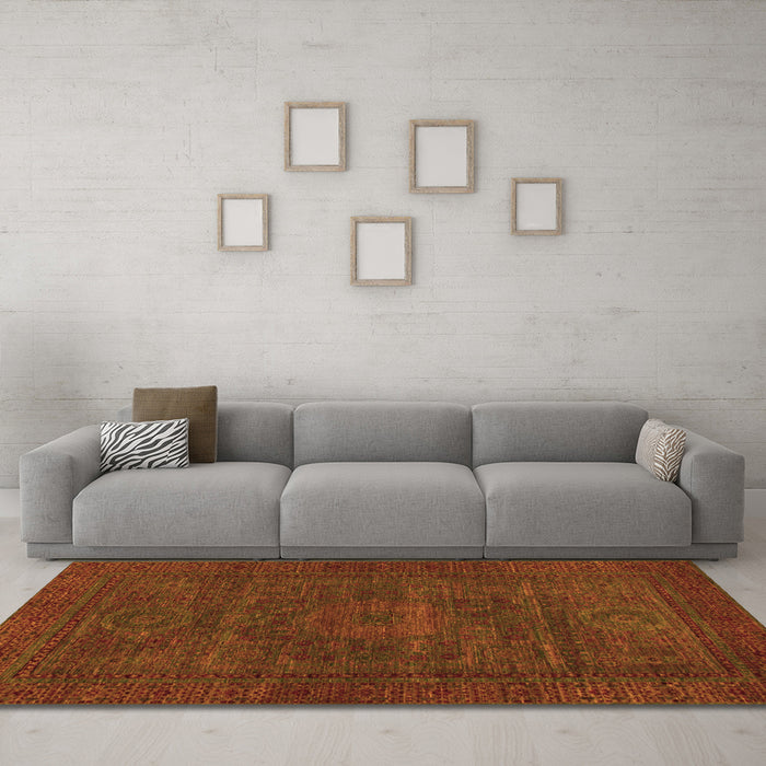 Machine Washable Abstract Orange Modern Area Rugs in a Living Room, wshabs1304org
