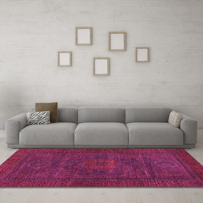 Machine Washable Abstract Pink Modern Rug in a Living Room, wshabs1304pnk