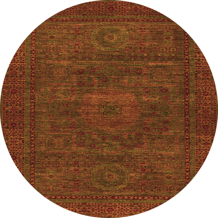 Round Machine Washable Abstract Orange Modern Area Rugs, wshabs1304org