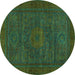 Round Machine Washable Abstract Turquoise Modern Area Rugs, wshabs1304turq