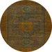 Round Abstract Reddish Brown Modern Rug, abs1304