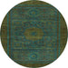 Round Abstract Light Blue Modern Rug, abs1304lblu