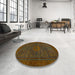 Round Machine Washable Abstract Red Brown Rug in a Office, wshabs1304