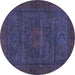 Round Abstract Blue Modern Rug, abs1304blu