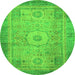 Round Machine Washable Abstract Green Modern Area Rugs, wshabs1305grn