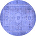 Round Machine Washable Abstract Blue Modern Rug, wshabs1305blu