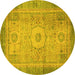 Round Abstract Yellow Modern Rug, abs1305yw