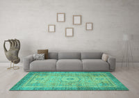 Machine Washable Abstract Turquoise Modern Rug, wshabs1305turq