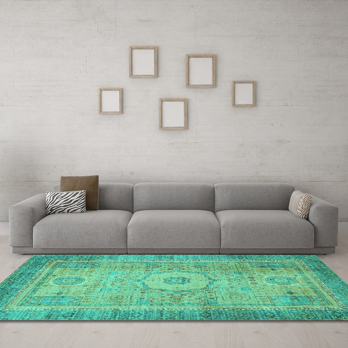 Machine Washable Abstract Turquoise Modern Area Rugs in a Living Room,, wshabs1305turq